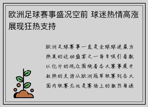 欧洲足球赛事盛况空前 球迷热情高涨展现狂热支持